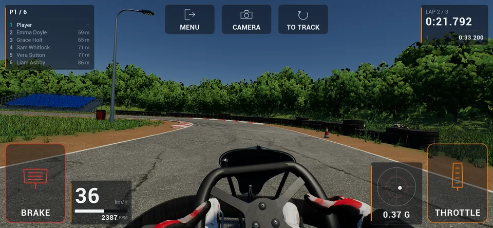 Løbsskærmen på iPhone: bremse- og speederpedal i hver sin side af skærmen